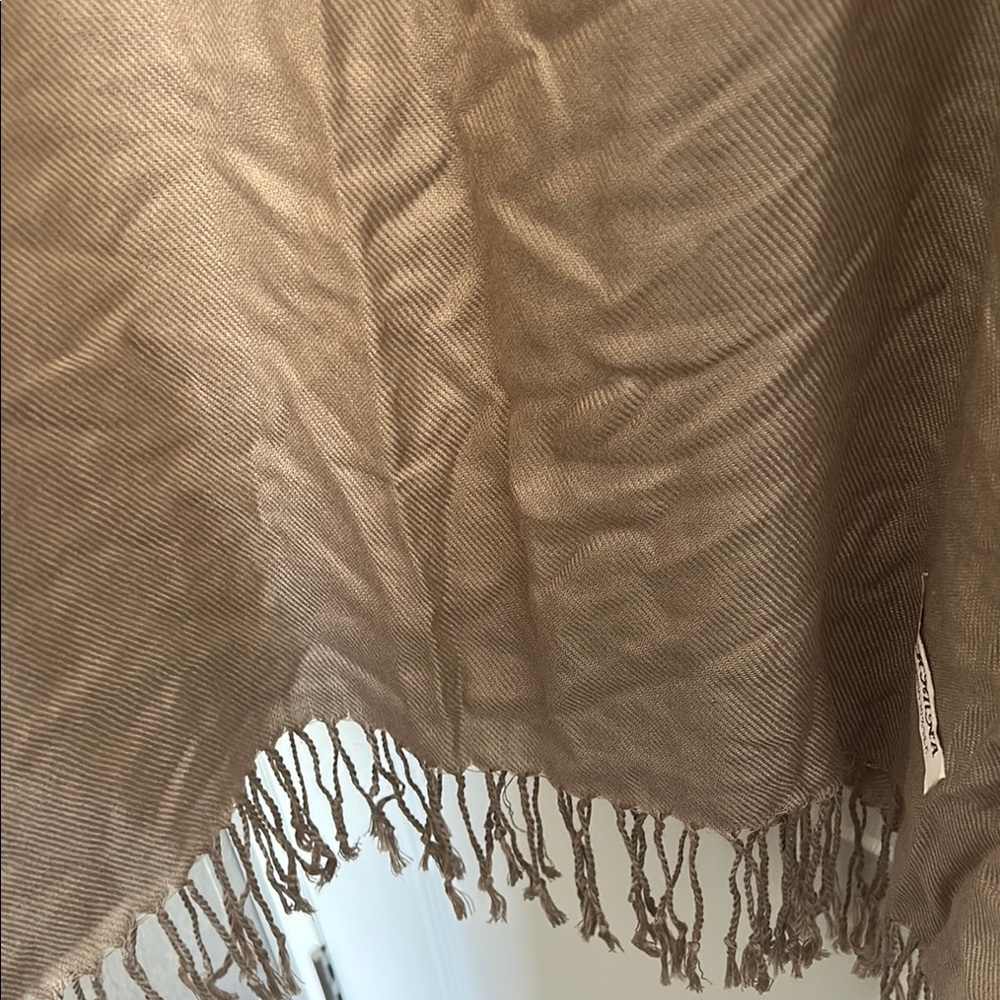 Pashmina Tan Scarf with Fringe Wrap - Picture 5 of 9